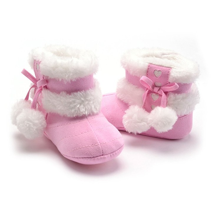 Winter Warm Newborn Baby Infant Shoes with Cute Pompon Baby Toddler Shoes