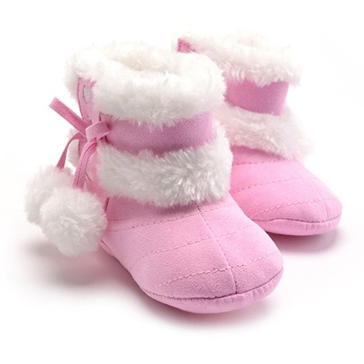 Winter Warm Newborn Baby Infant Shoes with Cute Pompon Baby Toddler Shoes