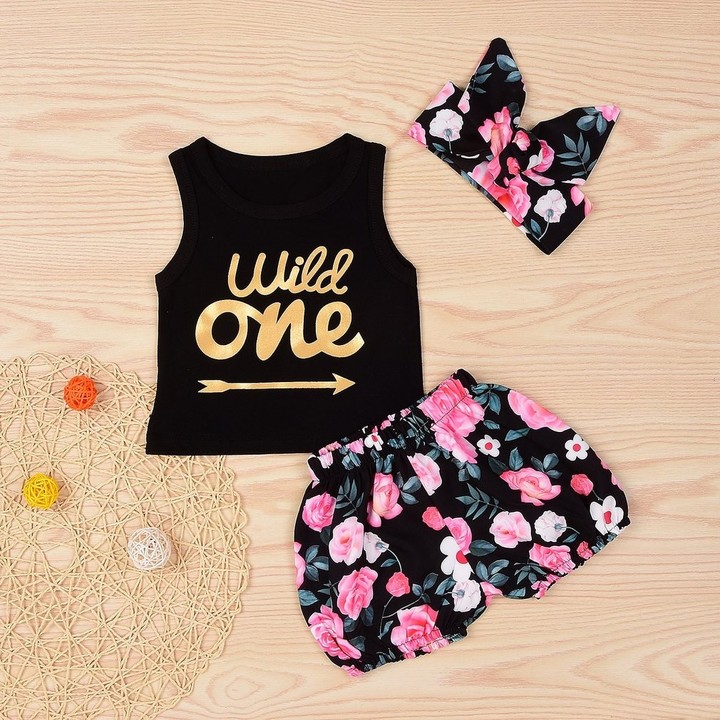 3pcs Girls Letter &amp; Floral Printed Sleeveless Romper &amp; Pants &amp; Hat Outfits Set