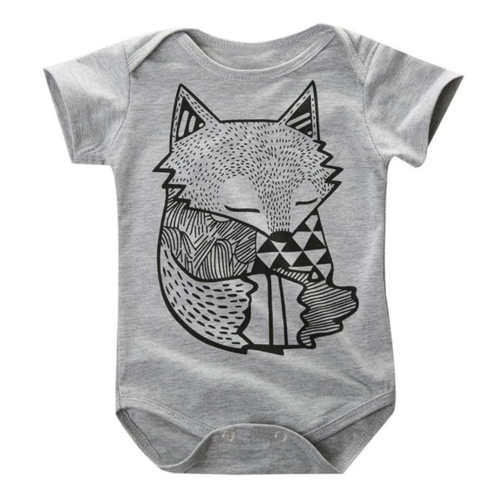Summer Cotton Baby Short Sleeve Romper Fox Pattern Printed Boys Girls Bodysuit