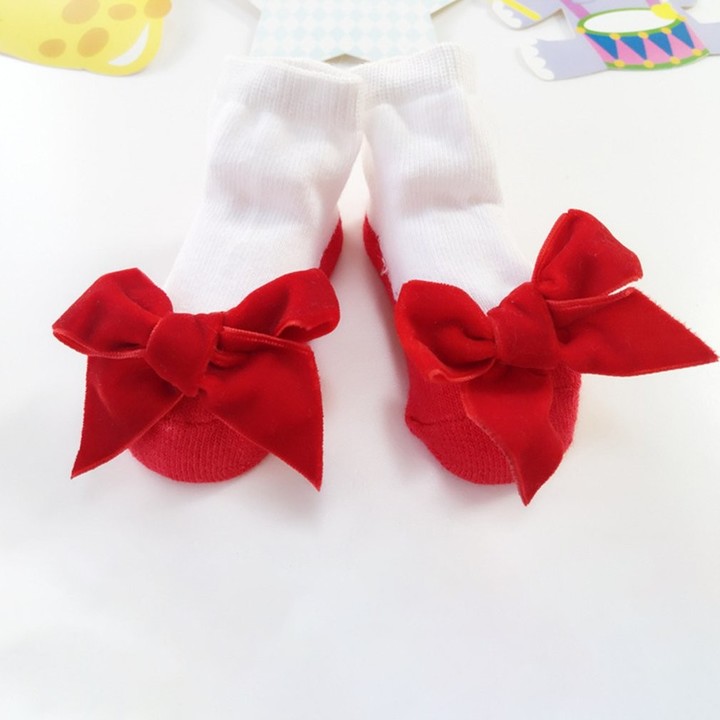 1 Pair Sweet Baby Girls Kids Suede Bowknot Socks Infants Cotton Princess Socks