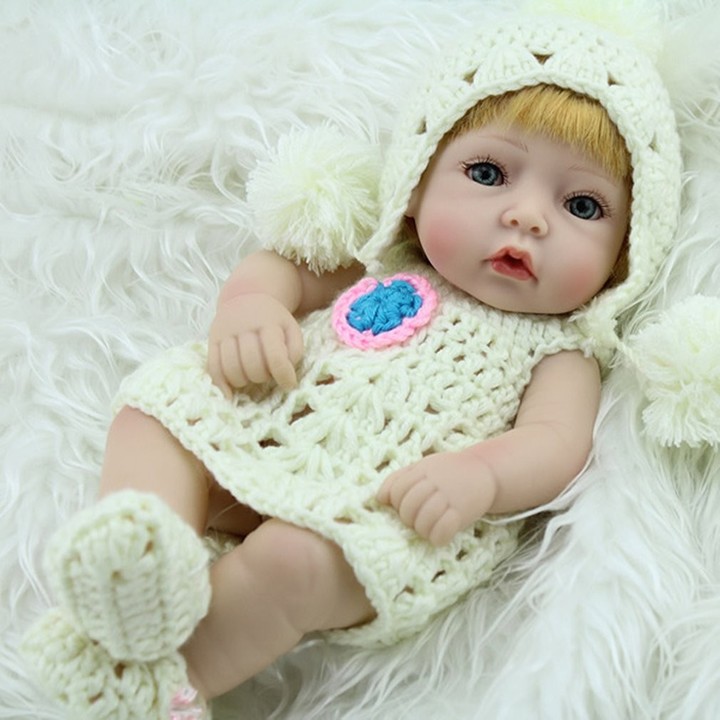 28CM Unique Yellow Hair Reborn Baby Doll Soft Vinyl Lifelike Newborn Doll Girl