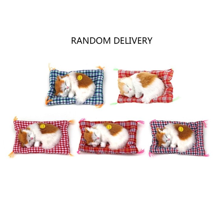 Mini Lovely Simulation Animal Doll Plush Sleeping Cats with Sound Kids Toy