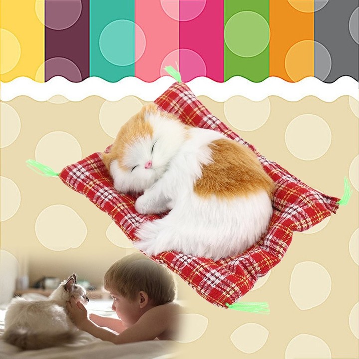 Mini Lovely Simulation Animal Doll Plush Sleeping Cats with Sound Kids Toy