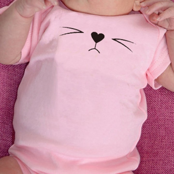 Summer Baby Unisex Short Sleeves Cat Printing Round Collar Triangle Romper