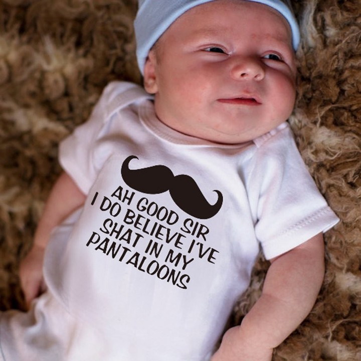 Summer Casual Baby Unisex Mustache & Letter Print Short Sleeve Bodysuit Romper
