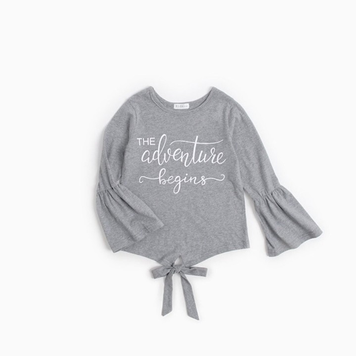 Kids Girls T-shirt Printed Long Flare Sleeve Cotton Tee Tops Children Clothes
