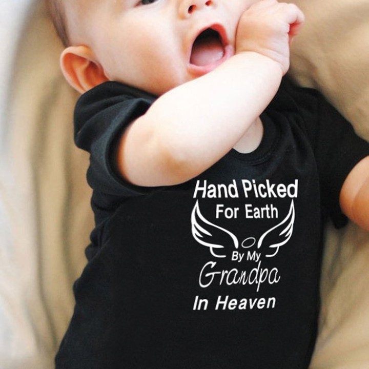 Baby Short Sleeve Romper Angel Wings &amp; Letter Printed Bodysuit Pullover