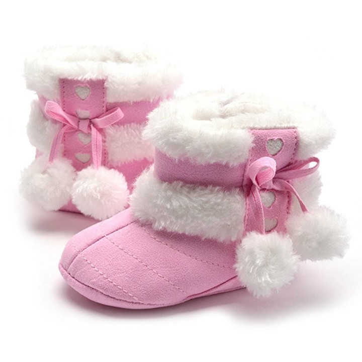 Winter Warm Newborn Baby Infant Shoes with Cute Pompon Baby Toddler Shoes