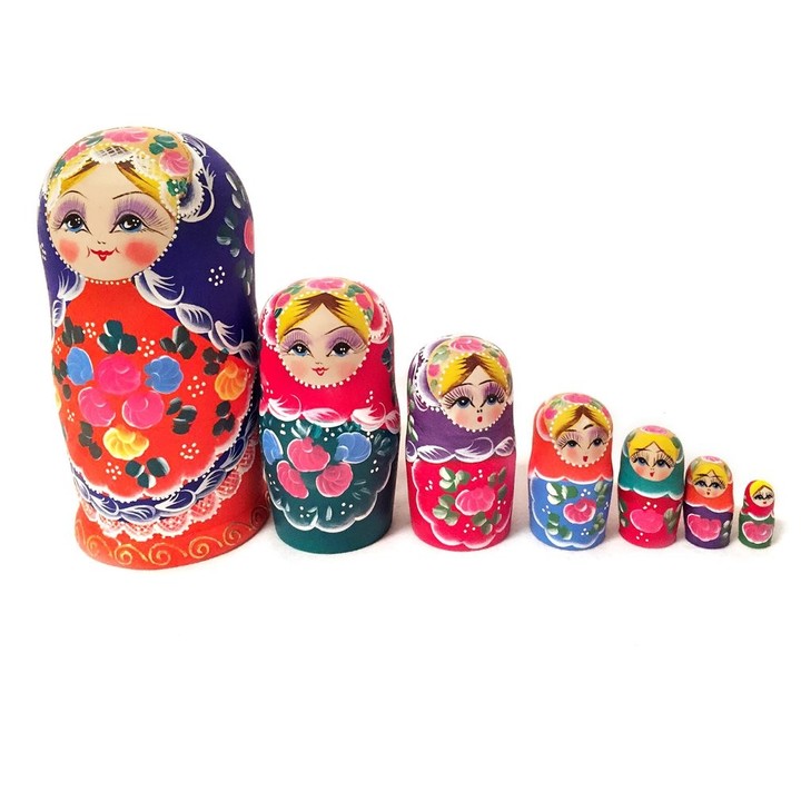 7pcs Russian Doll Girl Russian Nesting Dolls Handmade Wooden Wishing Dolls