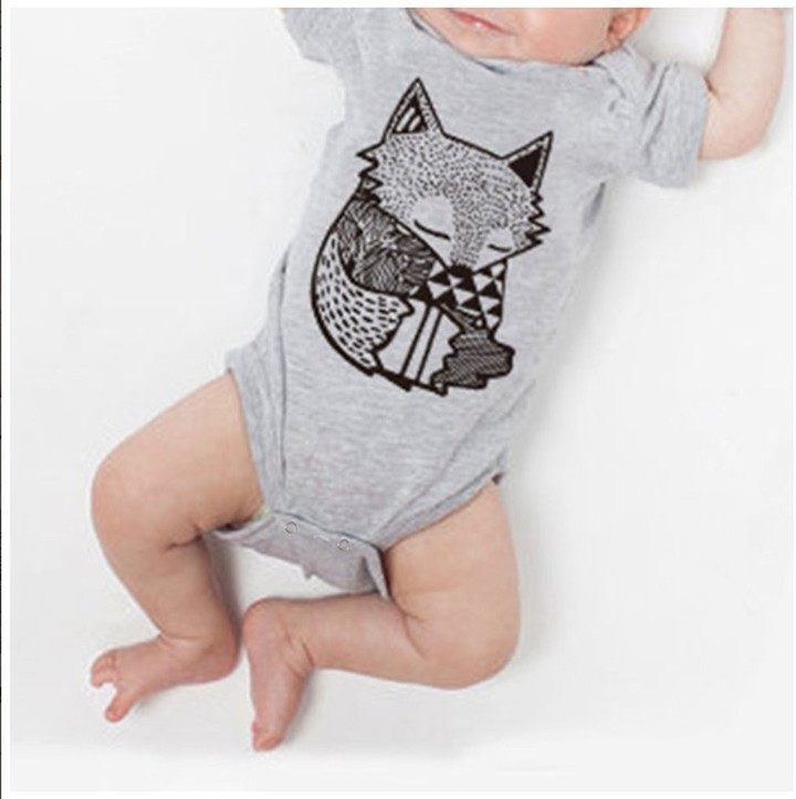 Summer Cotton Baby Short Sleeve Romper Fox Pattern Printed Boys Girls Bodysuit