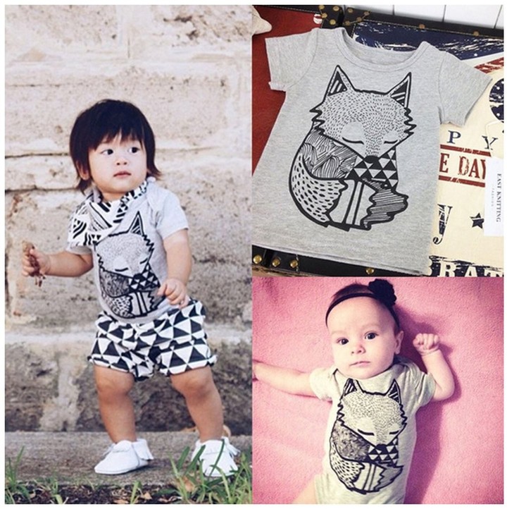 Summer Cotton Baby Short Sleeve Romper Fox Pattern Printed Boys Girls Bodysuit