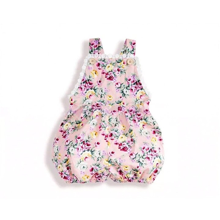 Cotton Floral Suspender Shorts with Lace Stitching & Elastic Waist for Girls