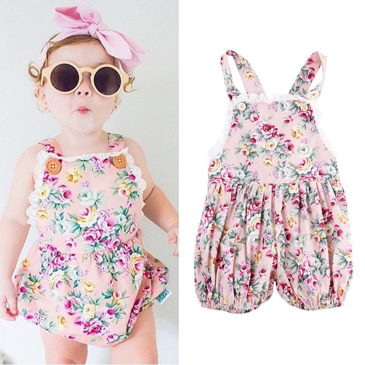 Cotton Floral Suspender Shorts with Lace Stitching & Elastic Waist for Girls
