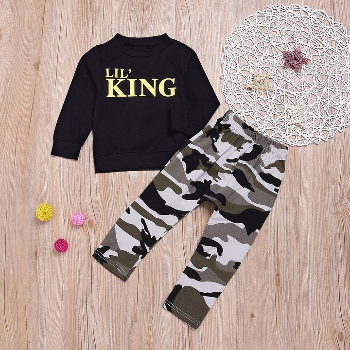 2pcs Boys Letter &amp; Camouflage Pattern Long Sleeves T-Shirt &amp; Long Pants Outfit