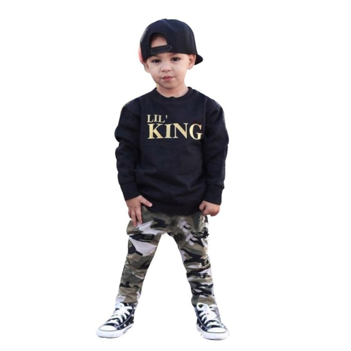 2pcs Boys Letter &amp; Camouflage Pattern Long Sleeves T-Shirt &amp; Long Pants Outfit