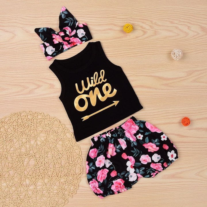 3pcs Girls Letter &amp; Floral Printed Sleeveless Romper &amp; Pants &amp; Hat Outfits Set