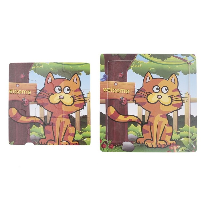 Wooden Cartoon Animals Pattern Puzzle 9pcs Jigsaw Baby Kid Early Learning Toy
