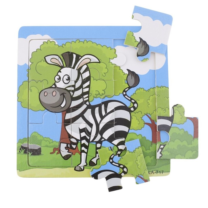 Wooden Cartoon Animals Pattern Puzzle 9pcs Jigsaw Baby Kid Early Learning Toy