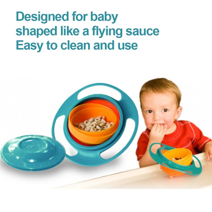 360 Degree Rotation Baby Feeding Dishes Unique Spill-Proof Dishes Gyro Bowl