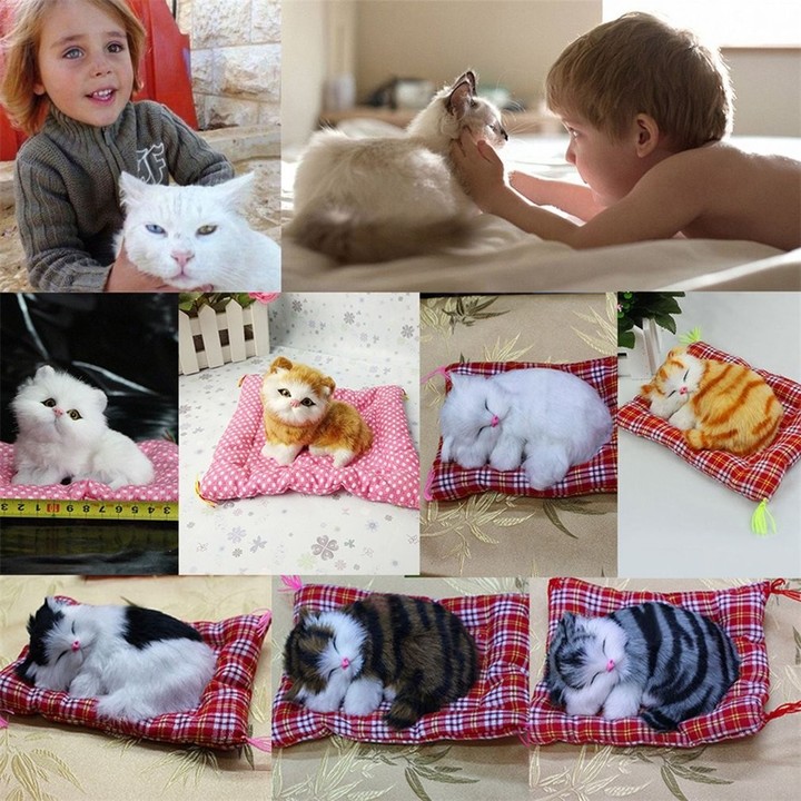 Mini Lovely Simulation Animal Doll Plush Sleeping Cats with Sound Kids Toy