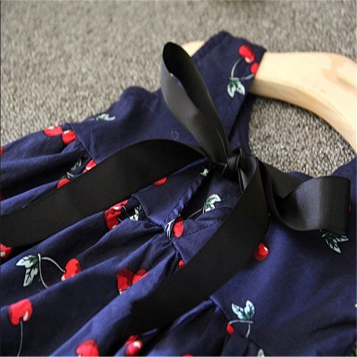 Girls Cherry Cute Navy cotton lace sleeveless vest With Cheeries Easter Dress