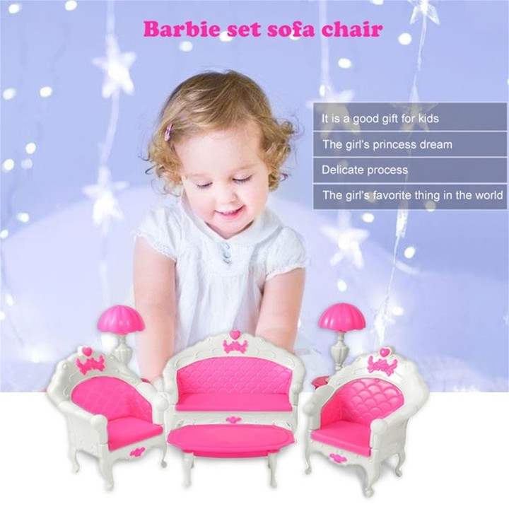 6Pcs Toys For Barbie Doll Sofa Chair Couch Desk Lamp Furniture Set Disassembled