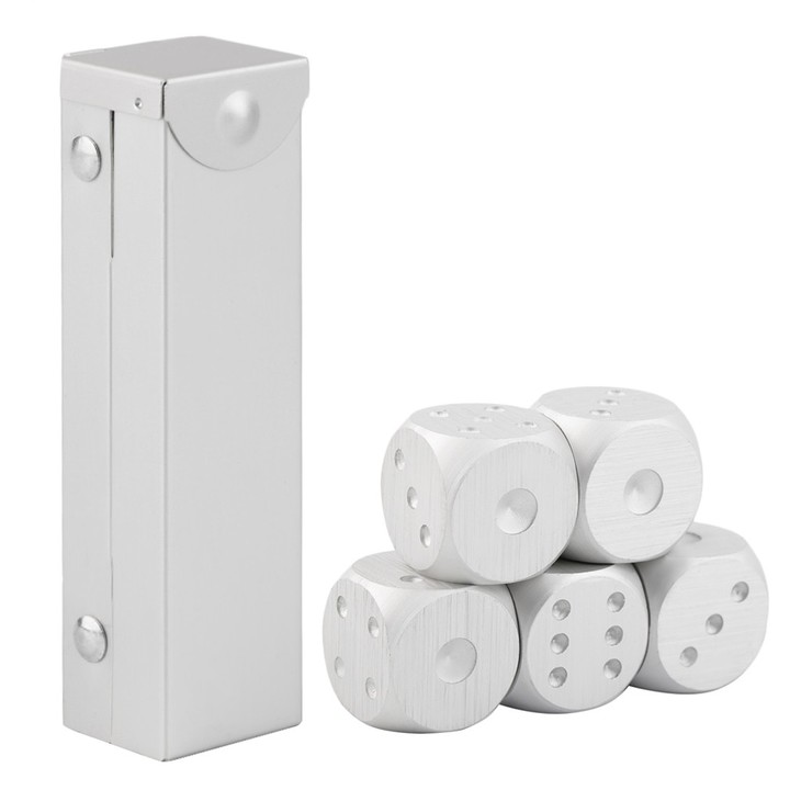 5pcs/set Aluminum Alloy Dice Set Metal Case Gift for Party Home Play Games