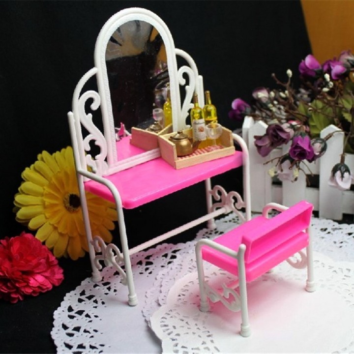 Dressing Table &amp; Chair Accessories Set For Barbies Dolls Bedroom Furniture