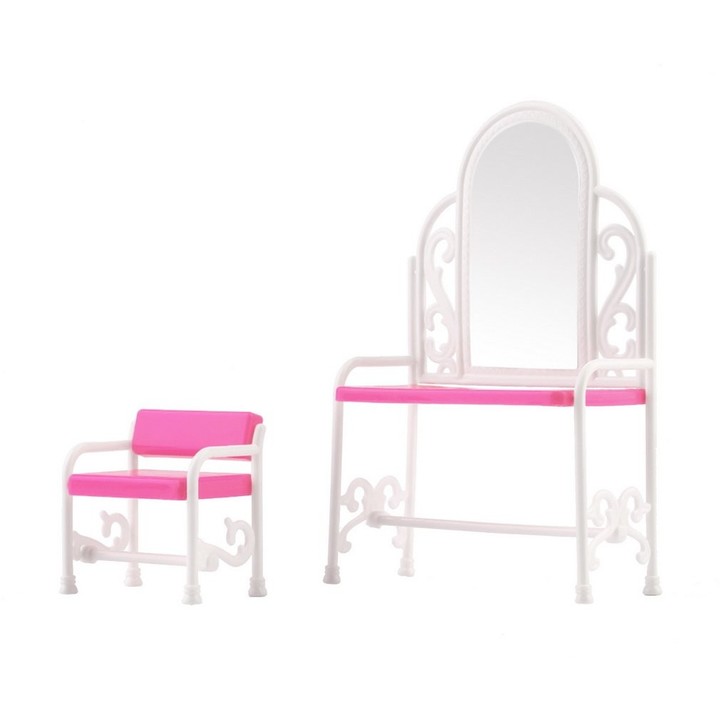 Dressing Table &amp; Chair Accessories Set For Barbies Dolls Bedroom Furniture