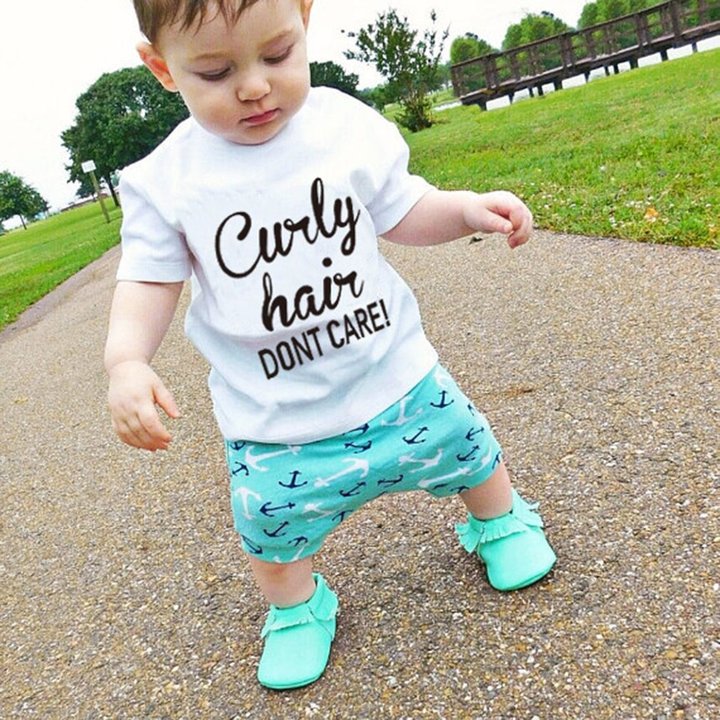 Baby Boys Girls T-shirt Solid Curly Hair Don&apos;t Care Printed Short Sleeve Tops