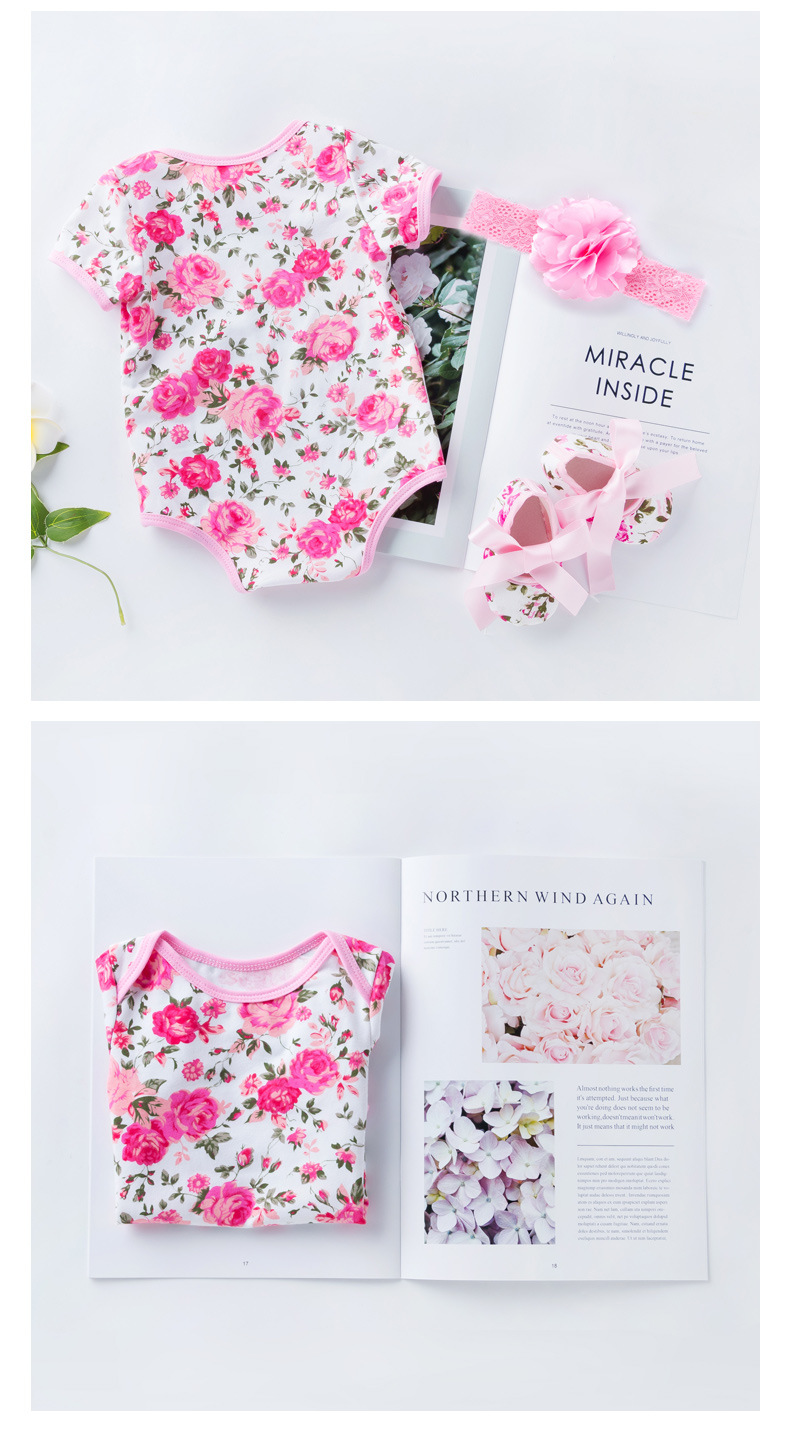 Cute Romper 3pcs Baby Girls Clothes Jumpsuit Romper Headband with shoes Toddler Newborn Outfits Set