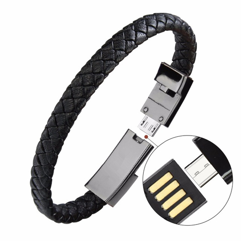 Outdoor Portable Leather Mini Micro USB Bracelet Charger Data Charging Cable Sync Cord