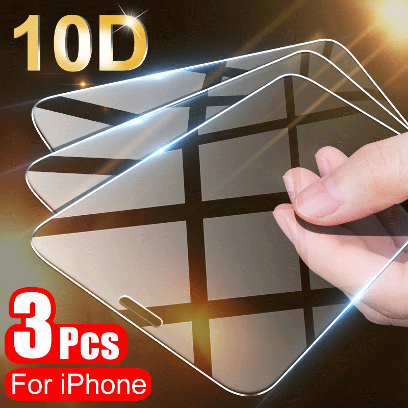 3PCS Full Cover Protective Glass On For iPhone 11 Pro X XR XS Max Screen Protector On iPhone 7