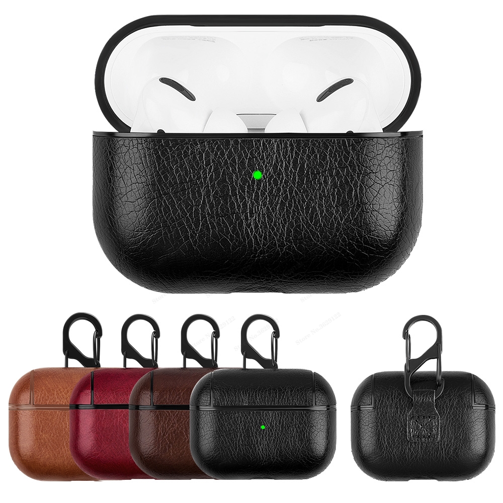 PU Leather Case for Airpods Pro Luxury Protective Cover with Anti-lost Buckle for Air Pods 2 1 3