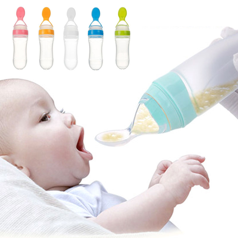 90ML Safe Newborn Baby Feeding Bottle Toddler Silicone Squeeze Feeding Spoon Milk Bottle Baby