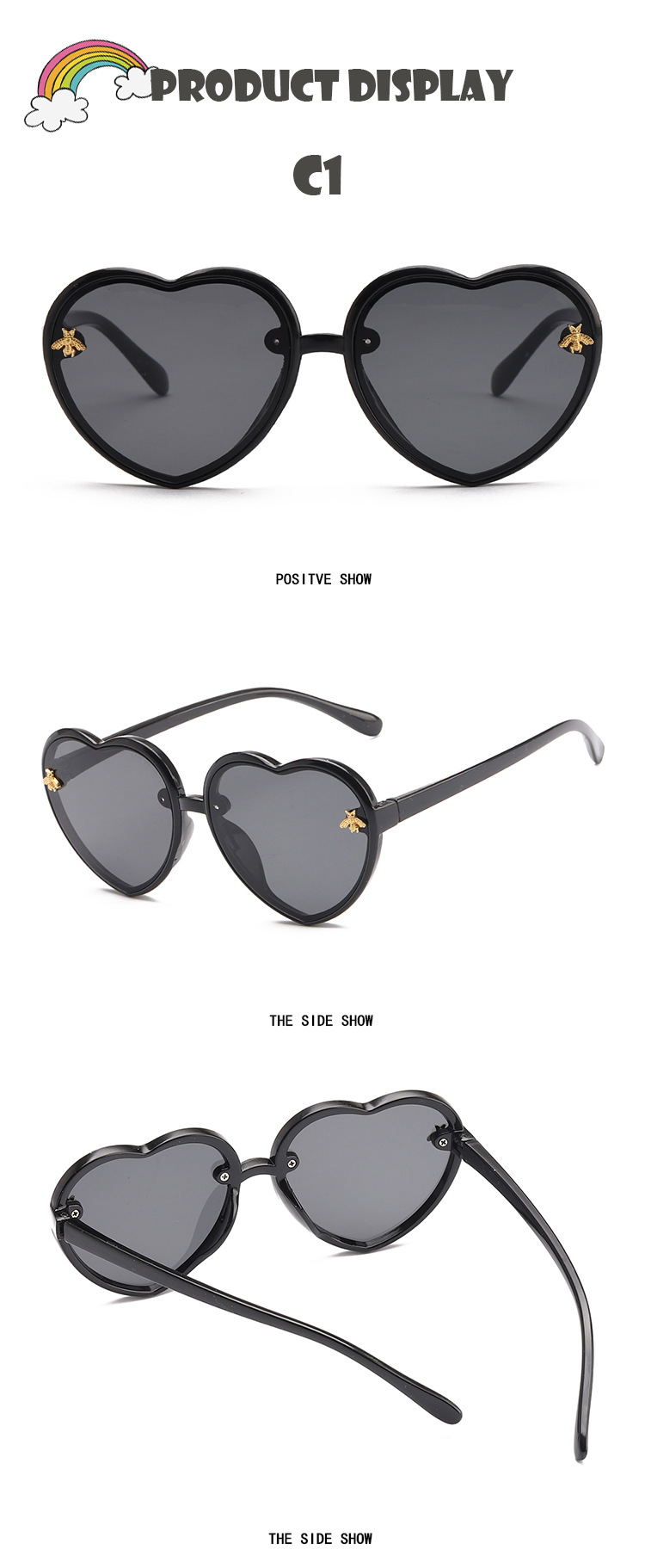 Heart Kids Sunglasses Children Retro Cute Cartoon Bee Pink Sun Glasses Frame Girls Boys Baby