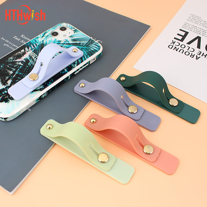 Candy Color Finger Ring Holder Silicon Phone Hand Band Holder Wristband Strap Push Pull Grip Stand