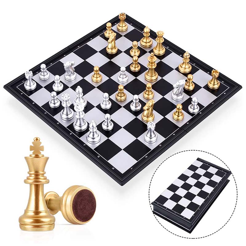 25/32cm Medieval Chess Set Chessboard 32 Gold Silver Chess Pieces Magnetic Board Game Chess Figure