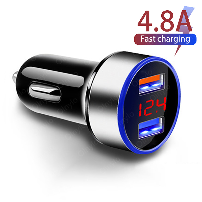 4.8A 5V Car Chargers 2 Ports Fast Charging For Samsung Huawei iphone 11 8 Plus Universal Aluminum