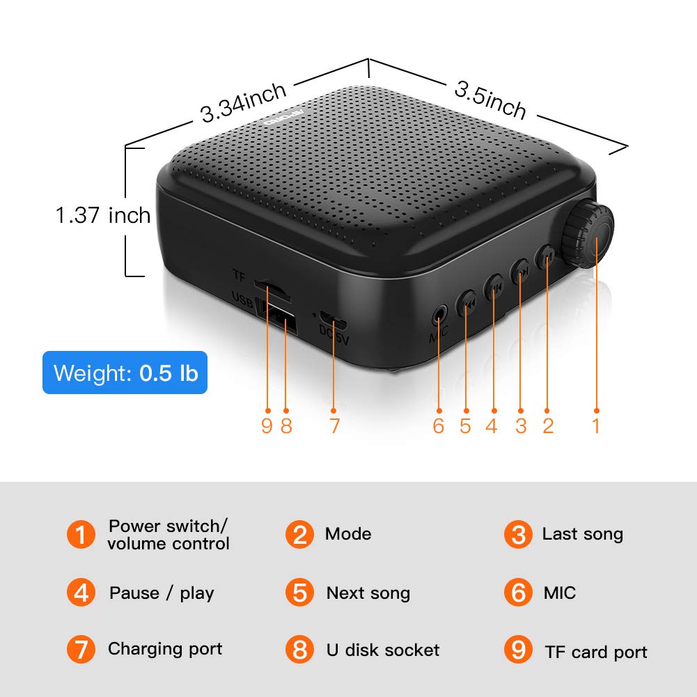 Portable Voice Amplifier Megaphone Mini Audio Speaker With Microphone Rechargeable Ultralight