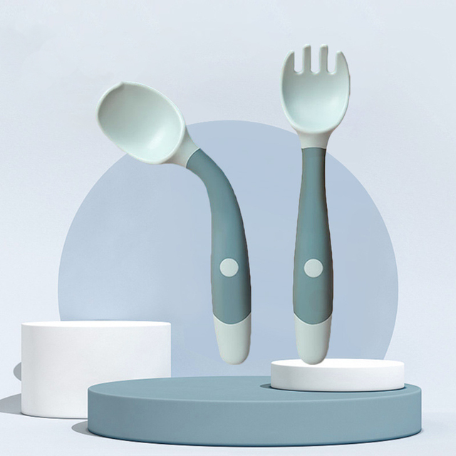 Silicone Spoon for Baby Utensils Set Auxiliary Food Toddler Learn To Eat Training Bendable Soft Fork