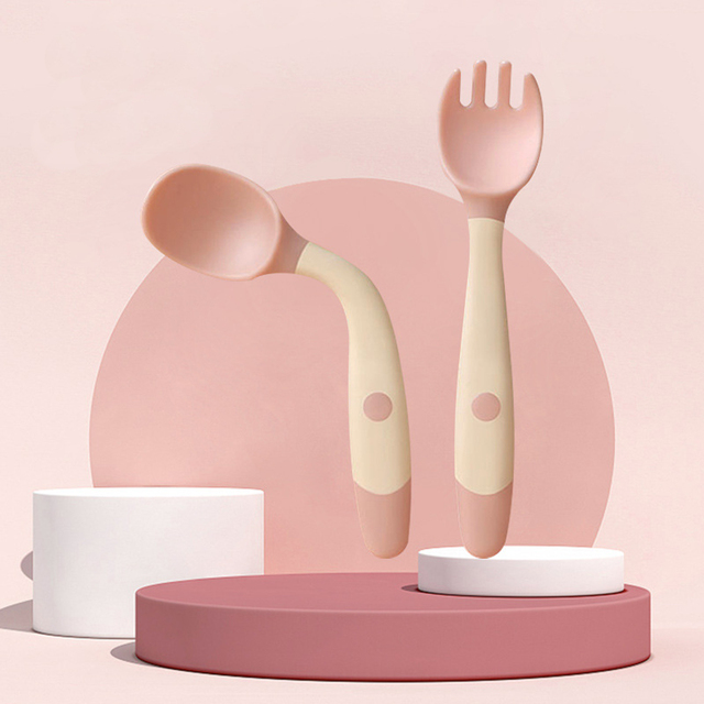 Silicone Spoon for Baby Utensils Set Auxiliary Food Toddler Learn To Eat Training Bendable Soft Fork