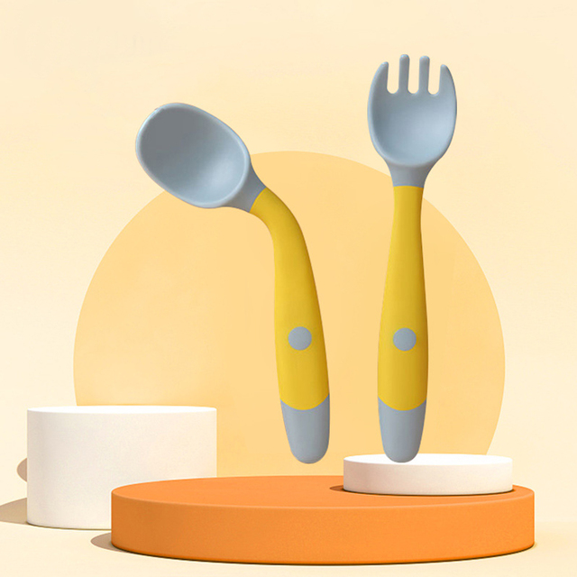 Silicone Spoon for Baby Utensils Set Auxiliary Food Toddler Learn To Eat Training Bendable Soft Fork