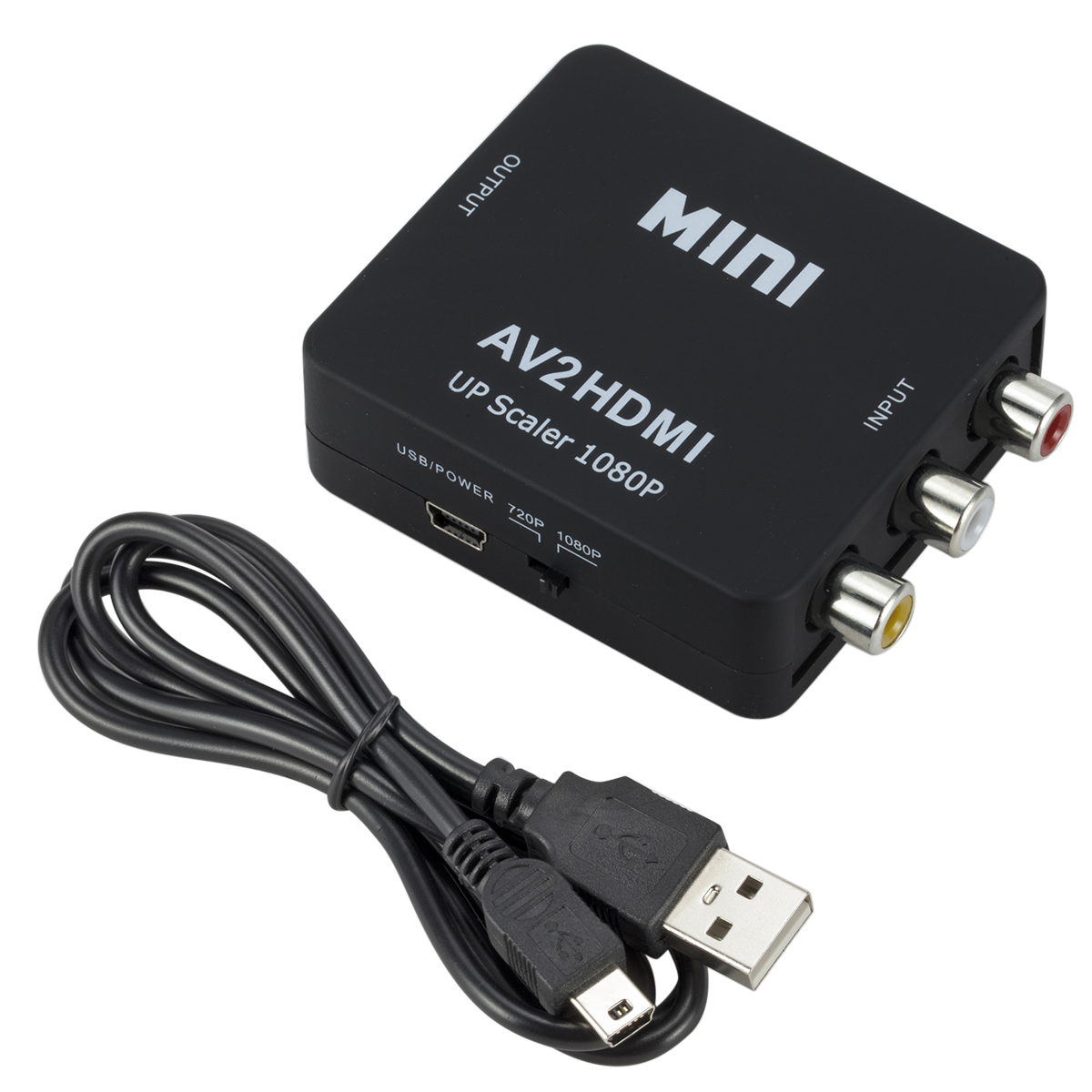 AV to HDMI HDMI-compatible AV Scaler Adapter HD Video Converter Box HDMI-compatible to RCA AV/CVSB L/R cables black one