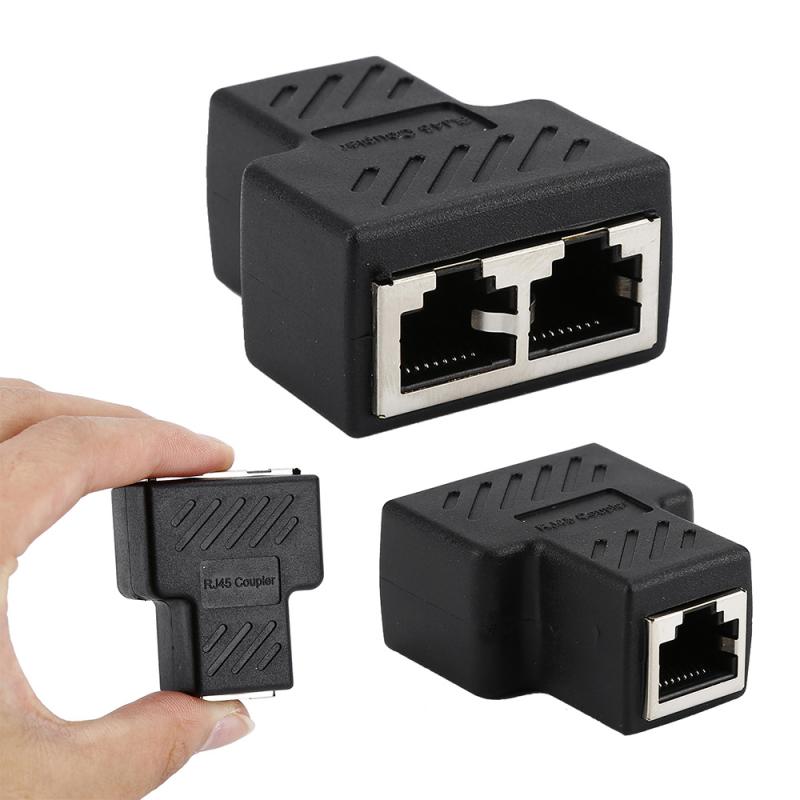 1pc Black Ethernet Adapter Lan Cable Extender Splitter For Internet Connection Cat5 RJ45 Splitter