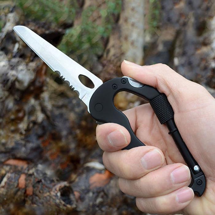 5 in 1 Multifunctional Portable Carabiner Buckle Lock Tactical Knife  Outdoor Sports Camping
