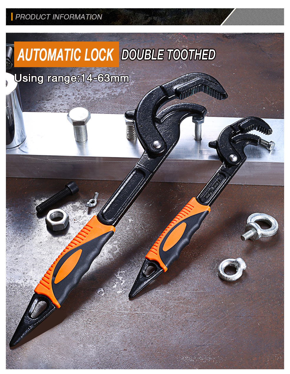 14-30 / 30-60mm Universal Key Pipe Wrench Open End Spanner Set High-carbon Steel Snap N Grip Tool
