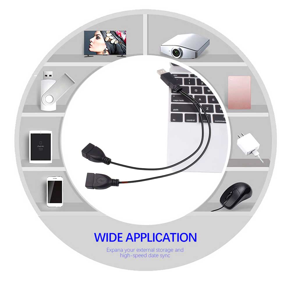 2 Port USB2.0 Hub USB 2.0 Male To 2 Dual USB Female Jack Splitter Hub Power Cord Adapter
