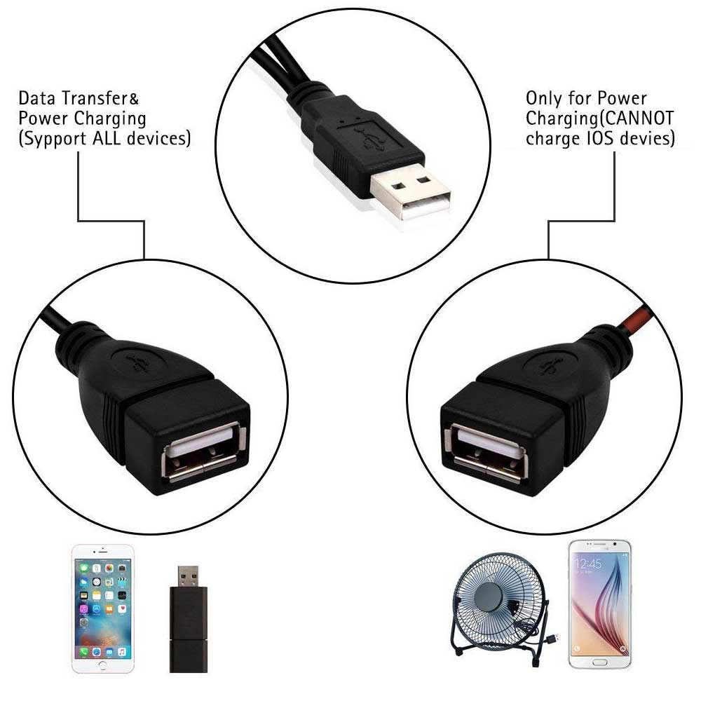 2 Port USB2.0 Hub USB 2.0 Male To 2 Dual USB Female Jack Splitter Hub Power Cord Adapter